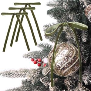 Ribbli Velvet Christmas Tree Bows 24 Pcs Moss Green Vintage Wreath Ribbon Bows for Door Garland Home Decor - 5 x 7 Inch, 3/8 Inch Wide