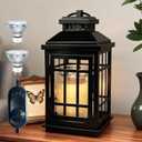 Black Candle Warmer Lamp with Timer - Flameless Enclosed Lantern Style Warmer for Large Jar Candles, Dimmable & Auto Shut-Off, Farmhouse Home Decor Housewarming Birthday (2 Bulbs)