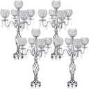 Nitial 5 Arm Crystal Candelabra Centerpieces for Tables 27 Inch Tall Crystal Candle Holders Bowl Candelabra Table Centerpieces Decor for Wedding Christmas Dinner Party Events (Silver,4 Pcs)