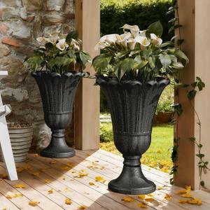24" Tall Urn Planters for Outdoor Plants, Urns and Pedestal, Black, 23.62"H x 15.75"W x 19.69"D
