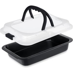 1 Pcs Cake Baking Pan with Lid and Handle, 9 x 13 Inch Non-stick Rectangle Sheet Cake Pan Carrier for Brownie Roasting Cooking Baking (Black) 