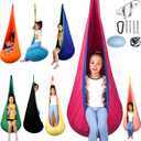 HiCamer Sensory Swing for Kids indoor and outdoor Pod hammock Chair Seat Upgrade Max 300 lbs Hanging Swing with Inflatable Cushion Includes Hardware Hanger Kit for Aspergers Autism ADHD (Cranberry), 63x33 inches