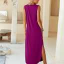 Ficerd 2 Pcs Women's Maxi Dresses Summer Sleeveless Beach Long Dress V Neck Casual Loose Split Sundress with Pockets (M)