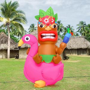 Shappy 5 ft Inflatable Tiki Flamingo Surfboard Luau Hawaiian Party Decorations Summer Inflatables Outdoor LED Lighted Tiki Blow up Beach Tropical Pool Surfing Yard Party Supplies Favors(Delicate)