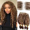 Burmese Curly Crochet Human Hair 50g Pre-separated Feather Crochet Hair Highlight Ombre Strawberry Brown Invisible Miracle Knots Hair 22 Inch Pre-looped Curly Wavy Bundles with Spiral Curl
