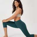 ODODOS 2-Pack High Waist Workout Capris for Women, 19" Tummy Control Athletic Running Cropped Leggings, Black+Forest Teal, Small (S)