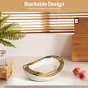 Fruit Bowl for Kitchen Counter, 3 Tier Fruit Basket for Counter, Ceramic Holder, Tiered Stand with Metal Stand, Detachable Rack for Fruit Vegetable Snack Dessert Storage (White)
