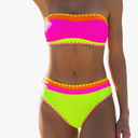popvil Women's Neon Color Block Bandeau Swimsuits Strapless Bikini Sets Two Piece Bathing Suits Size L