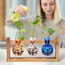 Mimorou Plant Propagation Stations Plant Terrarium with Wooden Stand Hydroponics Glass Vase Planter for Home Office Garden Table Decoration(Pumpkin)