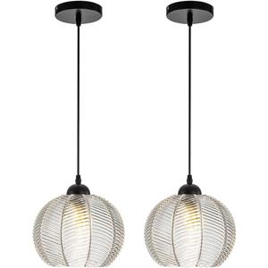 Globe Pendant Light Clear Ribbed Glass Hanging Lights for Kitchen, 22cm/8.66"