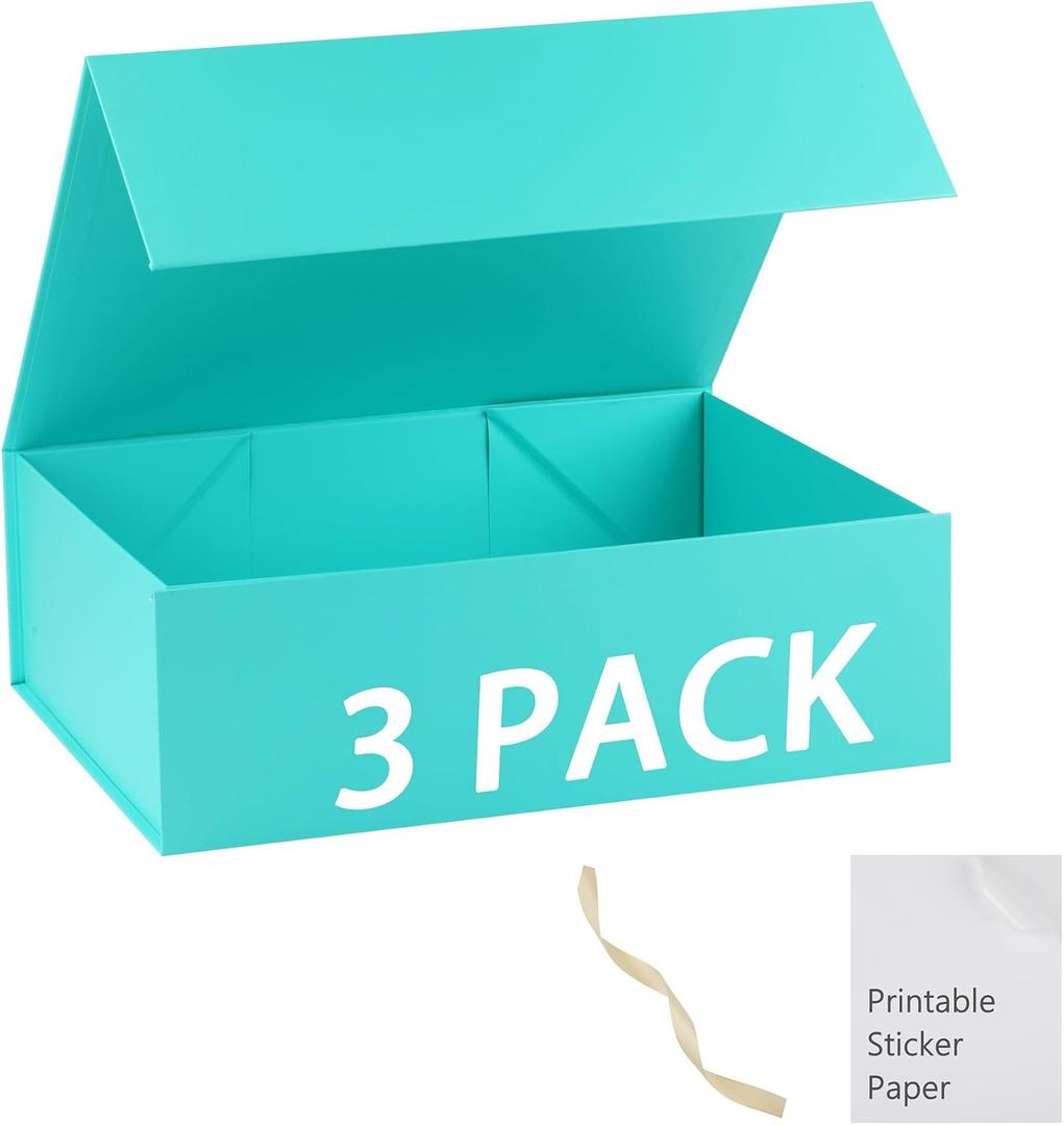 Turquoise Gift Box, 19x16x6 Large Gift Boxes With Lids For Presents Includes Ribbon And Diy Printable Sticker Paper, Bridesmaid Proposal Box, Magnetic Gift Box For Birthday, Wedding, Graduation, 1 Count