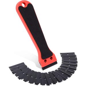 FOSHIO 6 Inch Plastic Scraper with 20 PCS Plastic Razor Blades, Scraper Tool for Sticker, Gasket, Label Remover (Red) (Black)