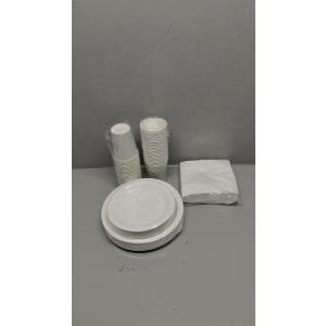 Tioncy 200 Pcs Disposable Paper Plates Cups and Napkins Christmas Party Supplies Serve 50 Guests Disposable Paper Dinnerware Set for Birthday Wedding Baby Shower Family Picnic(Sand White)