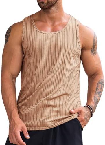 Runcati Men's Ribbed Tank Tops Knit Sleeveless Workout T Shirt Muscle Gym Fitness Tee XL