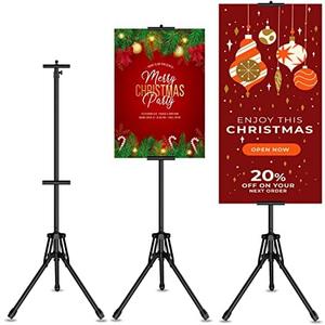 GSOW Poster Stand for Display, 80'' Adjustable Sign Stand Tripod, Retractable Poster Board Stand Double-Sided Banner Stand, Foldable Floor Standing Sign Holder Signage Stand with Portable Bag, Black