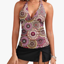 Yonique 2 Piece Swimsuits for Women Halter Tankini Top with Skirt Bottom Tummy Control Bathing Suit, L