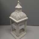 TRIROCKS Rustic Style Metal Candle Lantern 13'' High Decorative Outdoor Lantern Candle Holder with Tempered Glass for Home Living Room Garden Patio Parties Indoors Outdoors (Cream)