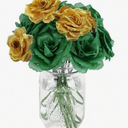 108pcs Roses Head Flowers with Stem  Emerald Green Gold Artificial Flowers Rose Bulk  Silk Rose Fake Flower for Wedding Bouquet Decor DIY Baby Shower Centerpieces St Patrick's Day Decoration