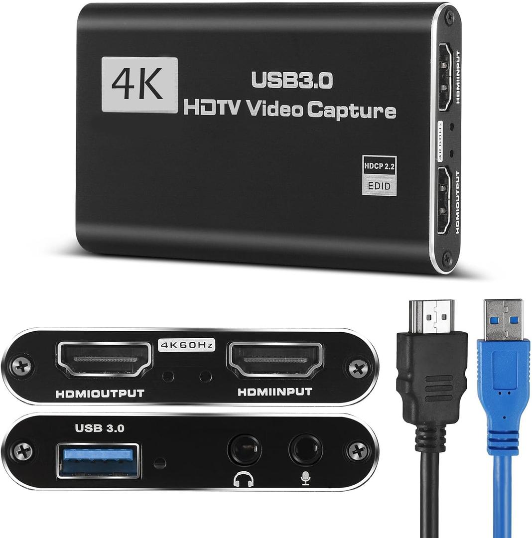 4K HDMI Video Capture Card, Gaming Capture Card with Microphone, Full HD 1080P 60FPS USB Video Capture Device Compatible with Switch/Xbox/PS4/PS5/PC/OBS
