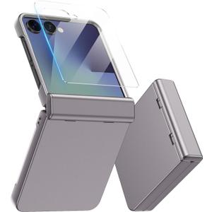 for Samsung Galaxy Z Flip 7 Case, Built-in Outer Screen Protector & Hinge Protection, Z Flip7 Slim Fit Hard Full Body Shockproof Phone Cover, Titanium Gray
