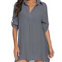 JACWERA Swimsuit Coverup for Women 2024 Pool Beach Sheer Bikini Sexy Coverups Tops (Dark Grey, XL)