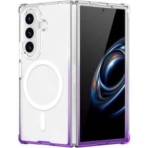 OOK Phone Case for Samsung Galaxy Z Fold 7 (Wireless Charging Compatible) Soft TPU + Hard PC Anti-Scratch Reinforced Corners Shockproof Protection Anti-Yellowing Clear Case for Women Men - Purple