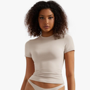 SUUKSESS Women Double Lined Fitted Basic Tee Crew Neck Short Sleeve Y2K Crop Top S