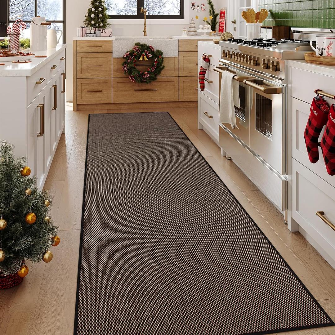 Lahome Noe Farmhouse 2x8 Runner Rug, Black Kitchen Runner Rugs Non Skid Washable Neutral Entryway Carpet, Lightweight Non Shedding Floor Mat for Hallway 8ft Foyer Bedroom