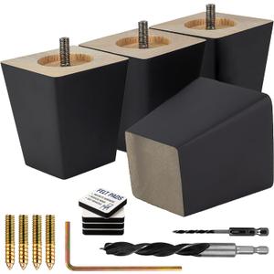 Airy Abode Premium Black Square Furniture Legs (Full Install Kit) - Pick Your Size and Color