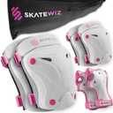 SKATEWIZ Knee and Elbow Pads Adult - Skating Protective Gear - PROTECT-1 - Size L Pink White - Wrist Guards Skating Pads, Skateboard, Roller Skate, Ice Skates For Women