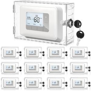 Wenqik 12 Pcs Thermostat Lock Box with Key, Clear Large Thermostat Covers Seamless Anastomosis, Ac Lock Box on Wall Fits Thermostats 6.3 x 4.4 x 2 Inches or Smaller