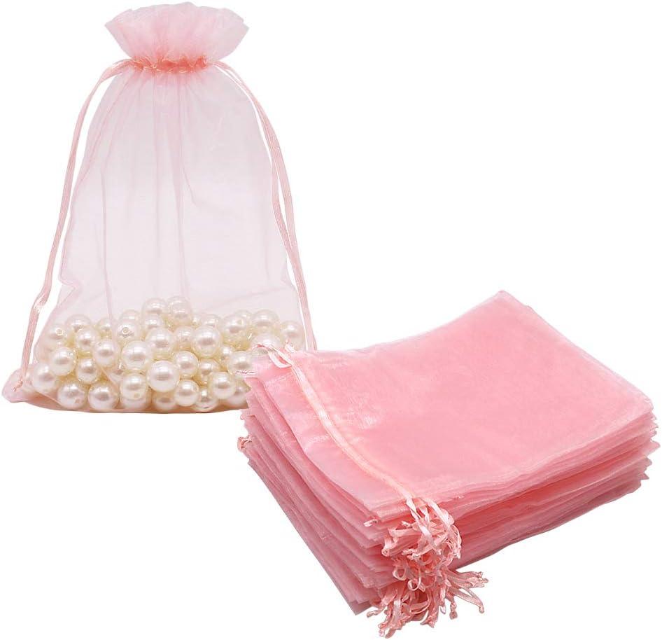 100 x HRX Package 100pcs Blush Pink Organza Bags Large, 6 x 9 inch Drawstring Gift Pouches Mesh Party Favor Bags for Christmas Wedding Baby Shower