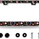 Flowers Plants License Plate Frame Funny Floral License Plate Frames for Car Decorative Parts Stainless Stee License Plate for Standard Us Canada License Plate Holder 12x6 Inch for Women Men
