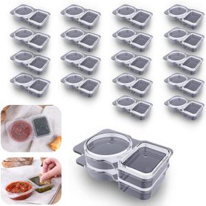 2 x Double Compartment Condiment Container with Lid Double Compartment Snack Containers Double Compartment Snack Containers for to-go Sauce, Sampling, Travel Snack (Transparent 20PCS)
