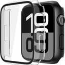 Misxi 2 Pack Tempered Glass Case Compatible for Apple Watch Series 11 (2025) Series 10 46mm, Hard PC Screen Protector Ultra-Thin Lightweight Scratch-Resistant Cover for iWatch, 1 Black + 1 Transparent