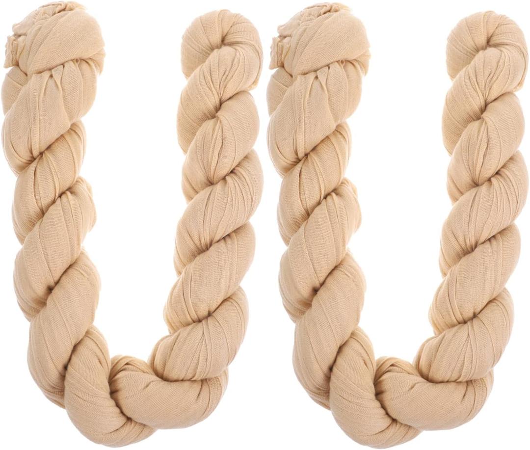 2pcs Boho Table Runner Wrinkled Polyester Table Flag for Rustic Wedding and for Home Decoration, Beige