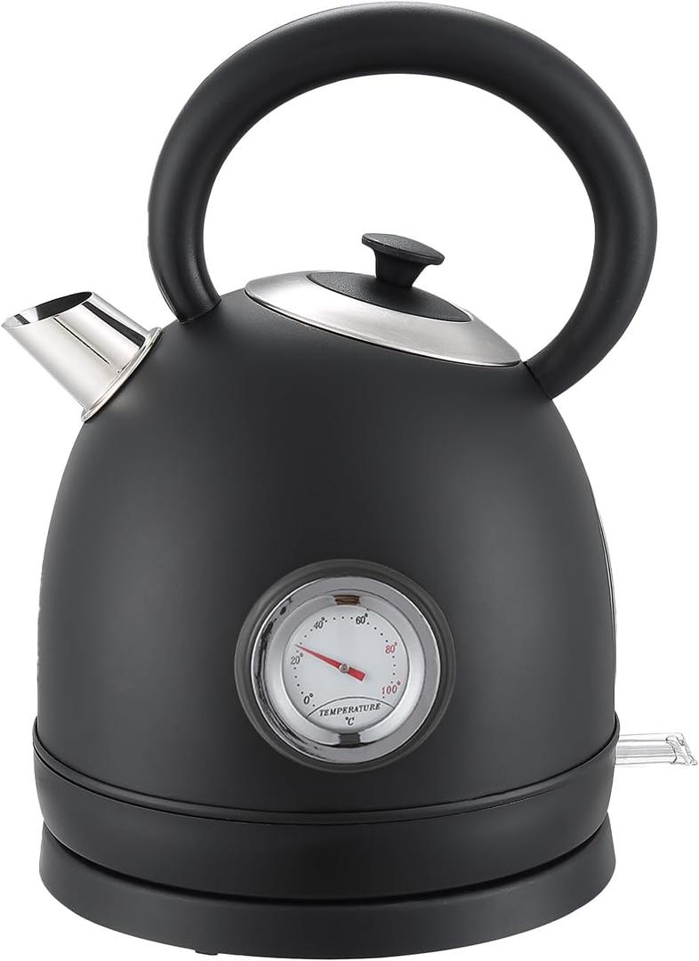 57oz Electric Kettle with Thermometer, Hot Water Pot, Retro Electric Tea Kettle for Boiling Water, 1500W Stainless Steel Pot, Cordless LED Indicator, Auto Shut-Off & Boil Dry Protection