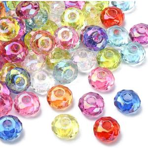 LiQunSweet 100 Pcs Acrylic European Beads Large Hole Rondelle Beads for DIY Charms Bracelet Jewelry Making