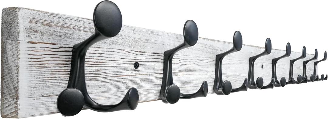 SKOLOO 43-Inch Wood Coat Rack Wall Mount with 8 Triple Hooks - Ideal for Family Entrances, Classrooms, and Pet Supplies Storage - Perfect Coat Hooks for Wall,Distressed White Wash
