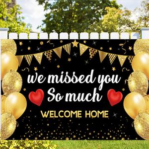 Welcome Home Backdrop Banner 70.8"X43.3"We Missed You So Much Backdrop Photo Booth Props, Welcome Home Sign for Graduation Retirement Military Army Homecoming Decorations