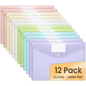 SUNEE 12 Pack Plastic Envelopes, Folders for Document for A4 Letter Size, Poly File Folders with Label Pockets for School Home Office Organizer Work Supplies, 6 Colors