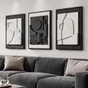 Large 3D Textured Framed Black and White Abstract Wall Art, 3 Piece Modern Wall Paintings Artwork for Walls, Minimalist Black White Geometric Pictures for Living Room, Hallway, Dining Room Wall Decor, 20"W x 30"H x 3Pcs