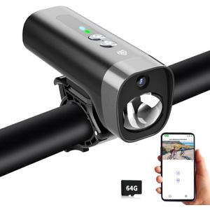 PARKVISION Bike Camera with Lights, HD 1080P Bicycle Video Camera, Loop & Emergency Recording,WiFi Motorcycle Dash Cam, 2600mAh Battery, 110 Wide Angle Camcorder, 3 Mode Beam Light, 64GB Card