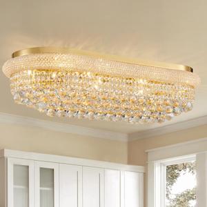 Oval Gold Ceiling Crystal Chandeliers - Length 36 inches Fulsh Mounted Chandelier Light Fixtures for Living Dining Room, Bedroom