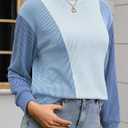 Womens Long Sleeve Tops Color Block Crewneck Knitted Casual Pullover Sweatshirt Loose Fit Fall Clothes (S)