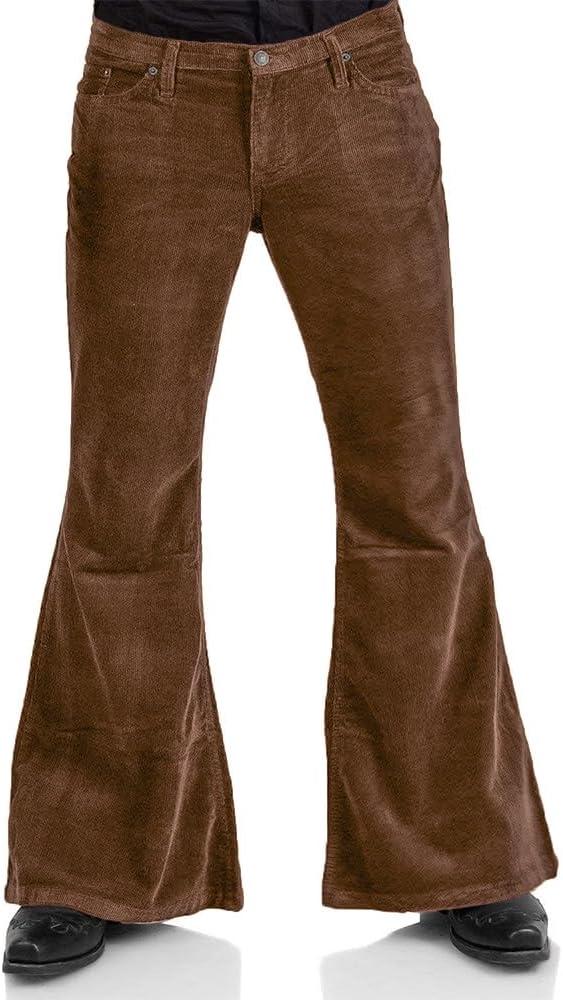 Men's Corduroy Vintage Bell Bottom Pants 70s, Disco Stretchy Flared Pants Fit 60s - 70s Outfits for Men, Men's Bell Bottom Jeans, (5X-Large, Coffee)