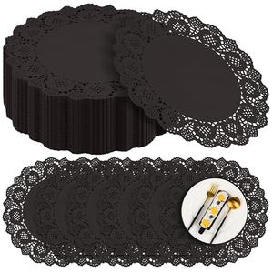 MCEAST 300 Pack Round Black Paper Doilies 13.5 Inches Lace Paper Place Mats Rustic Scallop Doily Disposable Table Pads for Food Cakes Crafts Party Weddings Tableware Decor