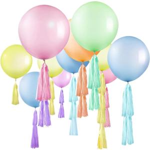 36 Inch Large Pastel Balloons, 12 Set Macaron Balloons with Tassels, Giant Latex Balloons for Birthday Party, Baby Shower, Bridal Shower, Easter, Wedding, Gender Reveal, Party Decorations