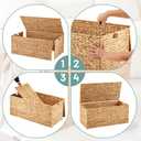Wonderjune 42 x 20 x 18.5'' Water Hyacinth Wicker Storage Trunk with Metal Frame, Heavy Duty Storage Chest with Lid Large Rattan Basket for Blankets, Seasonal Clothes, Extra Bedding (Natural,Flat Lid)