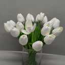 DILATATA 12 Pcs Artificial Real Touch Tulips Flowers in Glass Vase with Faux Water, Tulips Fake Arrangements White Tulips with Vase for Dining Table Home Decor Wedding Centerpieces